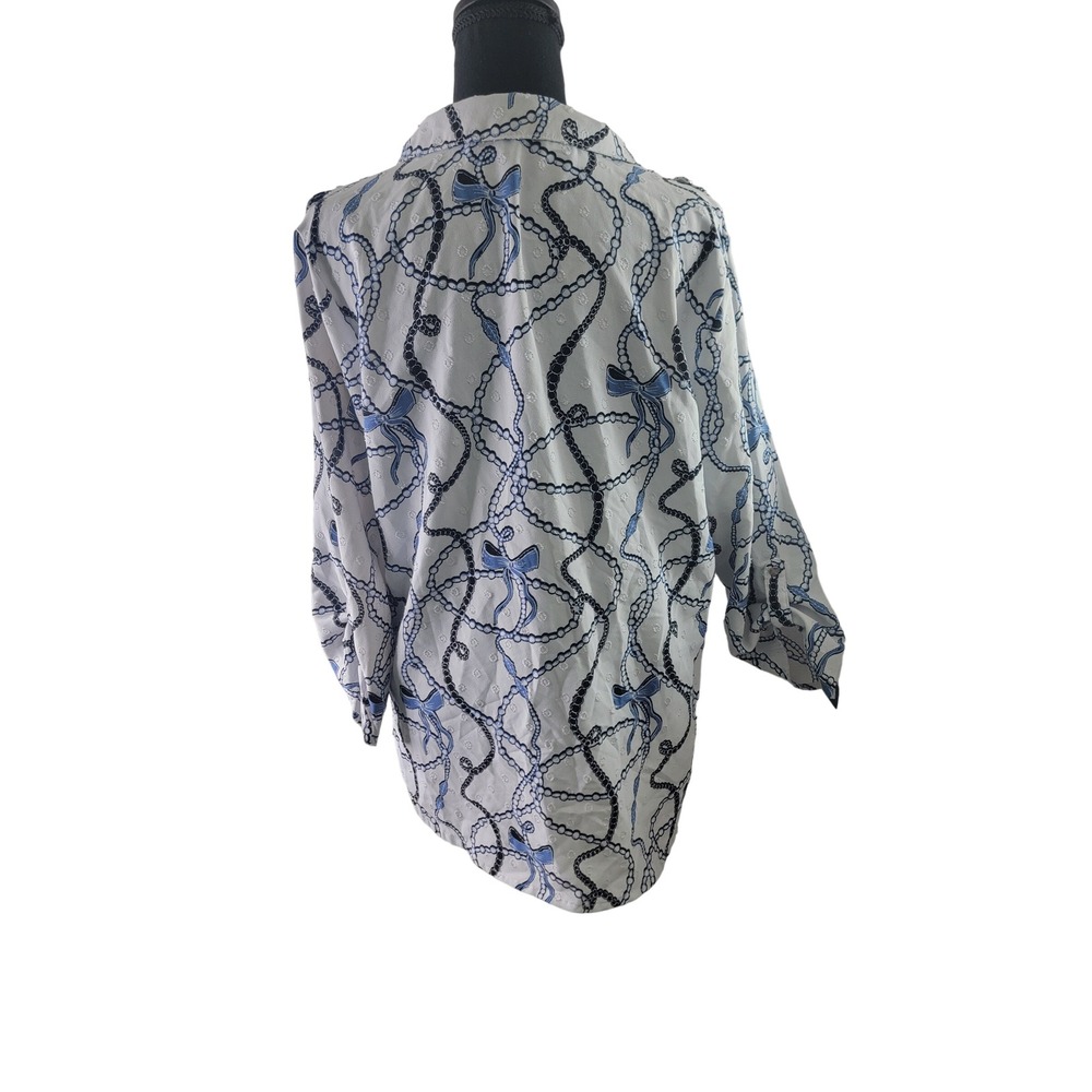 Adrienne Vittadini Womens White Blue Chain Bow Clip Dot Tunic Top Large VW340098 - Picture 5 of 7